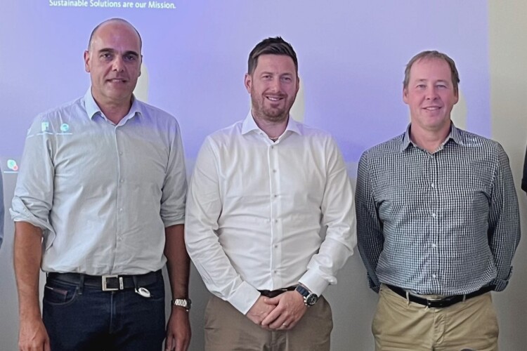 Pierre-Jean Matherat of Hitachi Zosen Inova (left) with Nicholas Rogers (centre) and Michael Jones of Bauer Technologies