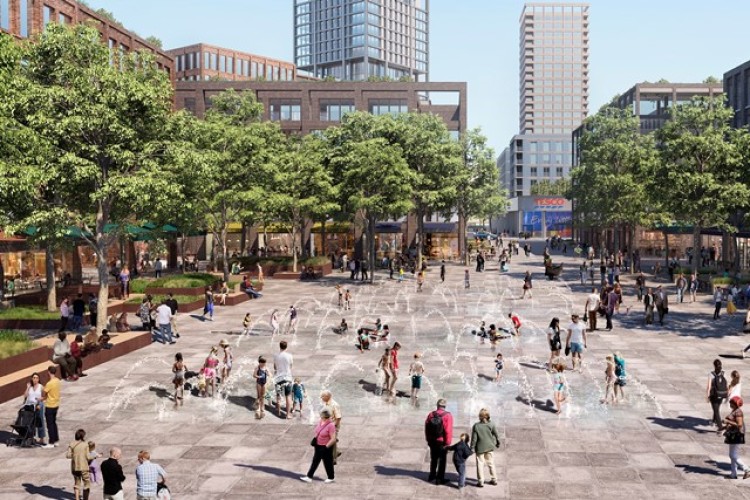 Artist's impression of the new town square at Canada Water