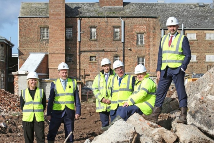 On site from left are Gemma Lennon of Castlehouse Construction; Jonathan Stubbs of Wykeland; Frank Kofler of Castlehouse; Cllr Mark Robson; Cllr Justin Ives; and Wykeland&rsquo;s Dominic Gibbons [Nigel Whitfield Photography]