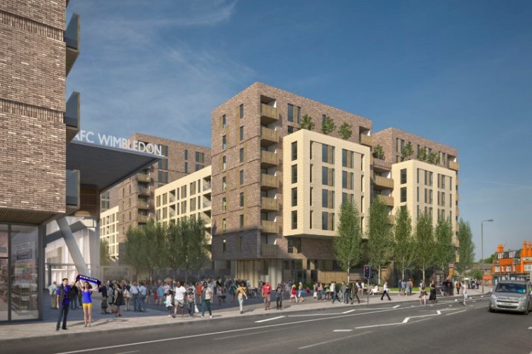 CGI of the Stadia Three flats next to the new football stadium