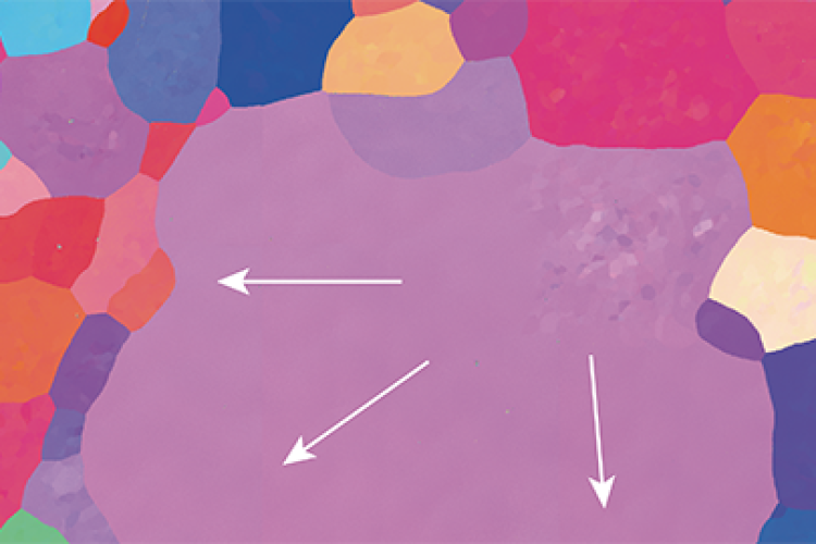 Heat treatment causes a grain to grow rapidly into a large single crystal.