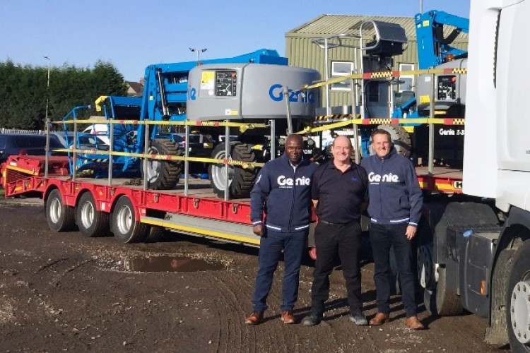 Genie sales managers Keith John (left) and Adam Mitchell (right) flank service engineer David Haldane