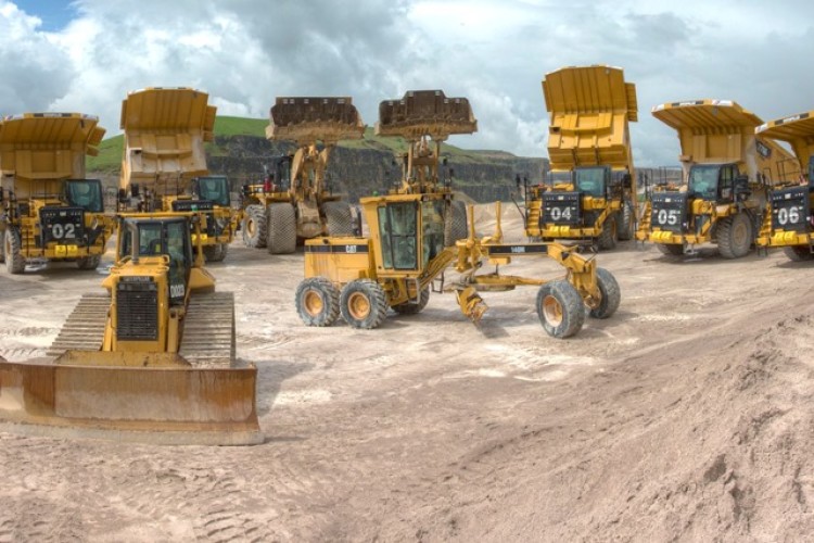 The new Cat fleet at Dove Holes quarry in Derbyshire