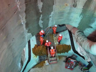 The new lift shaft was painstakingly excavated from the bottom up