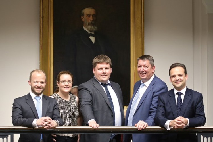 From left, Andrew Freeman (DIF), Vanessa Menzies (Allianz Infrastructure), Alistair Ray (Dalmore Capital), Martin Baggs (Thames Water) and Gavin Tait (Amber Infrastructure) at the Institution of Civil Engineers