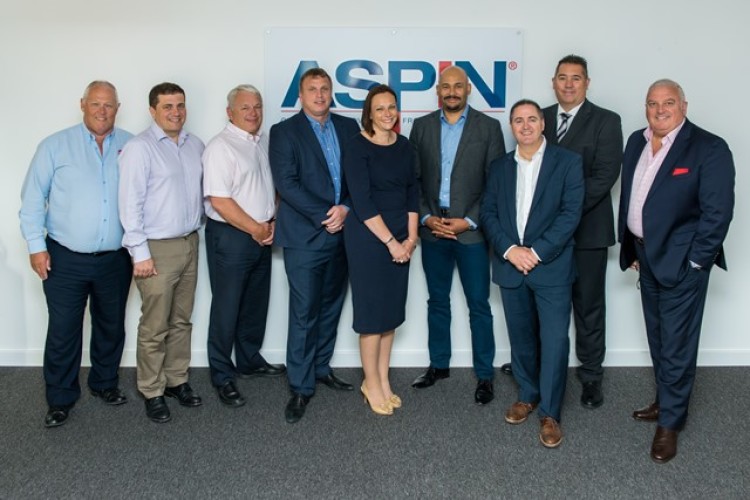 Aspin execs (left to right)  Russell Ward, Iain Sale, Martin Truman, Lee Healey, Alice Bromwich, Paul Oyekanmi, Paul Hughes, Scott Harrison, chairman Gren Edwards