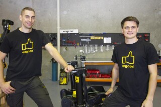 Per-Oskar Svedberg (left), who is responsible for the new Australian office, with Aurélien Garel, responsible for technical support and spare parts