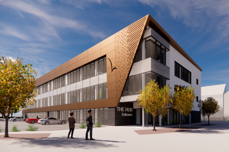 CGI of the Ellesmere Port council services building, now under construction