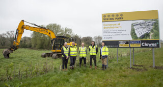 Meeting on site are (left to right): Michael Wall and Alex Whittaker from TanRo, lettings agents Mark Sillitoe and Andrew Groves (from Williams Sillitoe and Harris Lamb respectively) and Clowes Developments director Marc Freeman