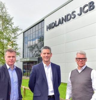 (from left) - Midlands JCB sales director Alistair Reekie, JCB UK sales director Steve Smith and Midlands JCB managing director David Hill (from left) - Midlands JCB sales director Alistair Reekie, JCB UK sales director Steve Smith and Midlands JCB managing director David Hill