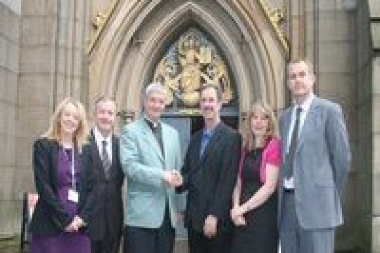 Left to right: town centre regeneration manager Clare Turner, council chief exec Harry Catherall, cathedral dean Christopher Armstrong, Cllr Dave Harling, and  HCA area manager Hazel Cooper