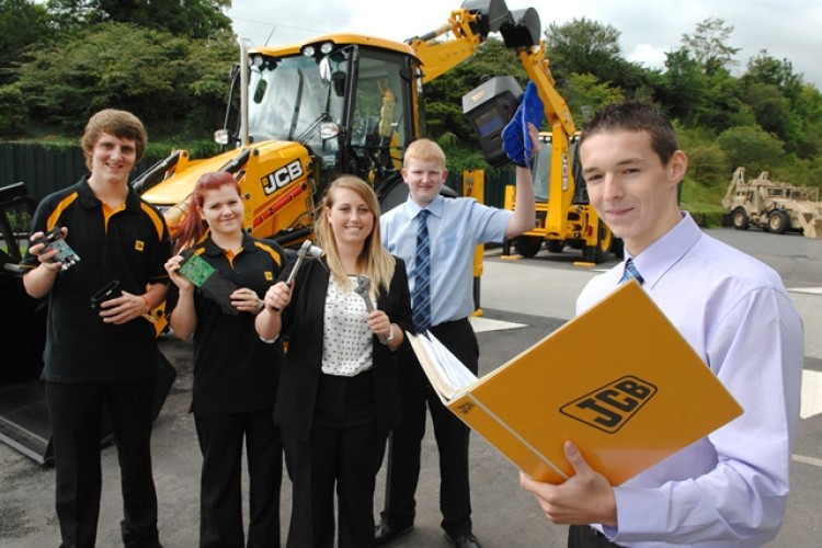 Beneficiaries of JCB&rsquo;s Young Talent Recruitment programme include (from left to right) Joshua Machin, 16, of Stoke-on-Trent; Leila Worsey, of Derby; Holly Broadhurst, 18, of Leek; Joshua Cornes, 16, of Stoke-on-Trent; and Luke McFall of Stafford.