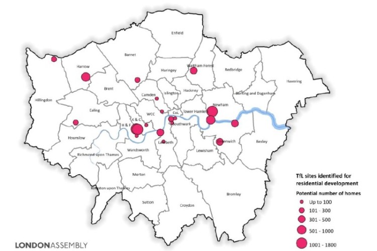 Housing sites identified by TfL &ndash; click on image to enlarge 