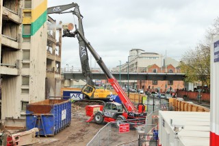 AR Demolition collaborated with Ace Plant to produce the specialist Dust Fighter for high-level dust suppression.  It is mounted on an 18-metre telehandler with three on-board 400-litre water tanks and a generator.