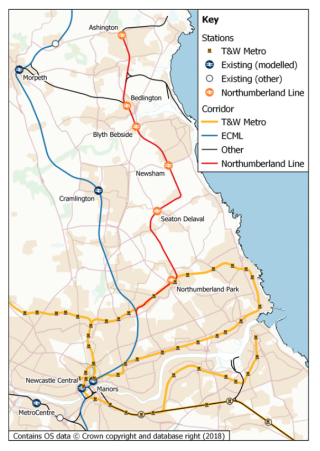 Northumberland Line is shown in red on this map of local rail services