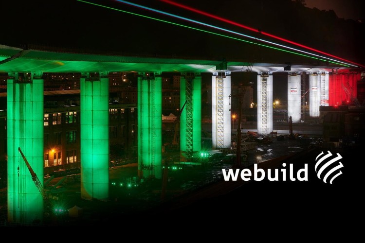 Genoa&rsquo;s new bridge, which the group is building with with Fincantieri, has been bathed in tricolour lights in recent days following the completion of the deck.