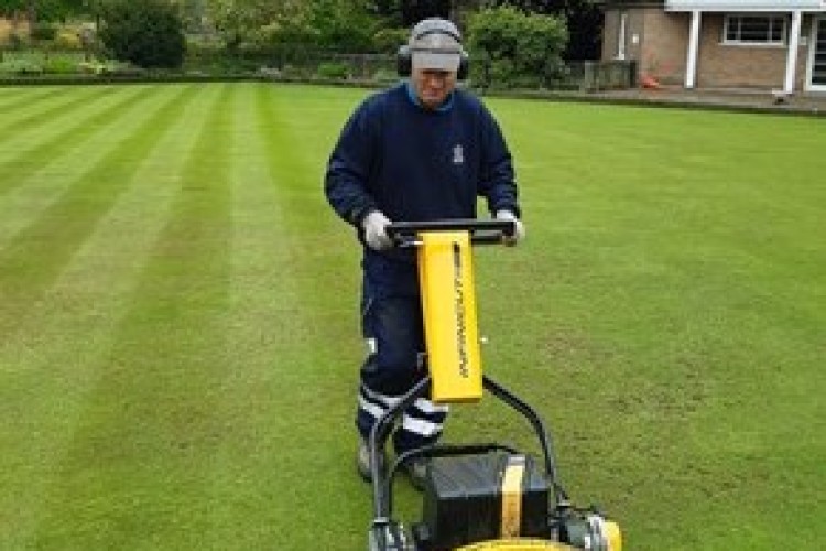 One of the city's new battery-powered mowers