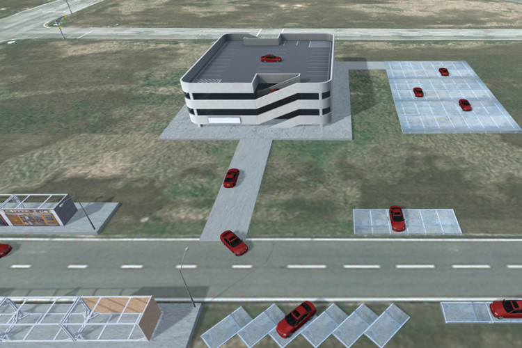 CGI of Horiba Mira's automated parking testbed in Nuneaton