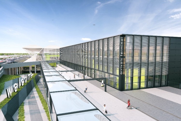 CGI of the new Stansted arrivals terminal and plaza