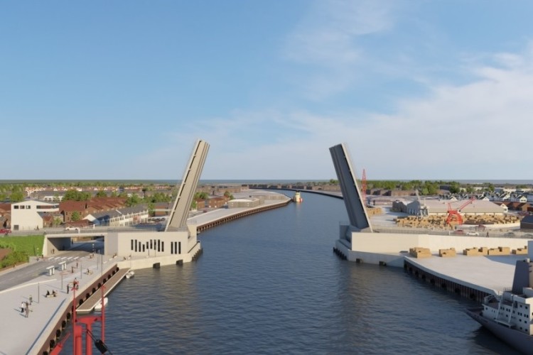 CGI of the twin-leaf bascule bridge 