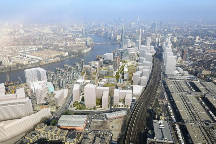Nine Elms Park extends from the new US Embassy to the planned Northern Line extension
