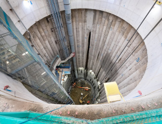 The 52m-deep drop shaft under construction 