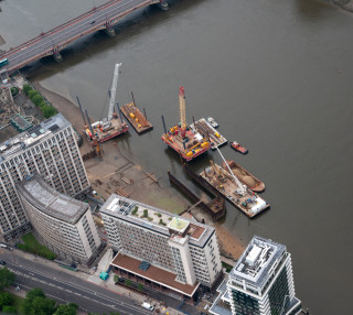 An aerial view of the main cofferedam under construction 