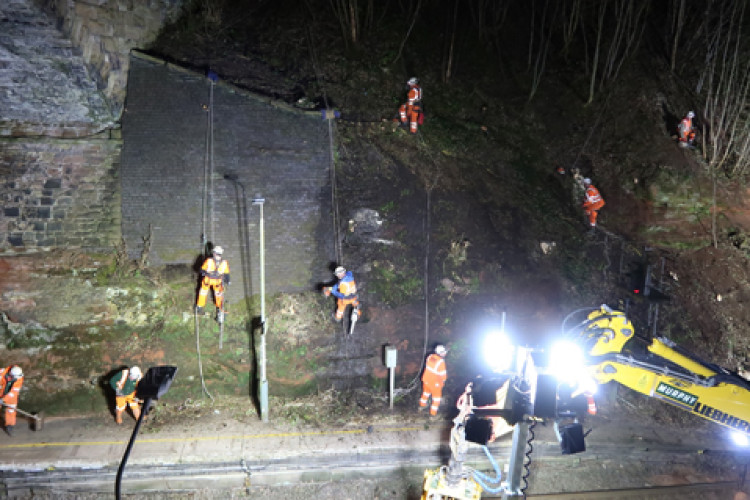 Embankment stabilisation next to Aughton Park station