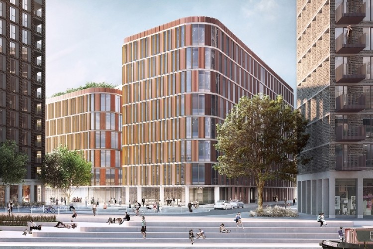 CGI of the planned hospital, designed by a team led by Aecom with Penoyre & Prasad and White Arkitekter.