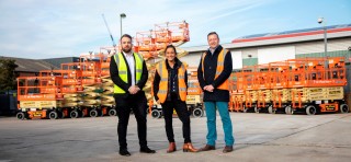 JLG account manager Tom Heasman (left), Mr Plant Hire manager Ele Ioannou and director Tony Crawford (right)
