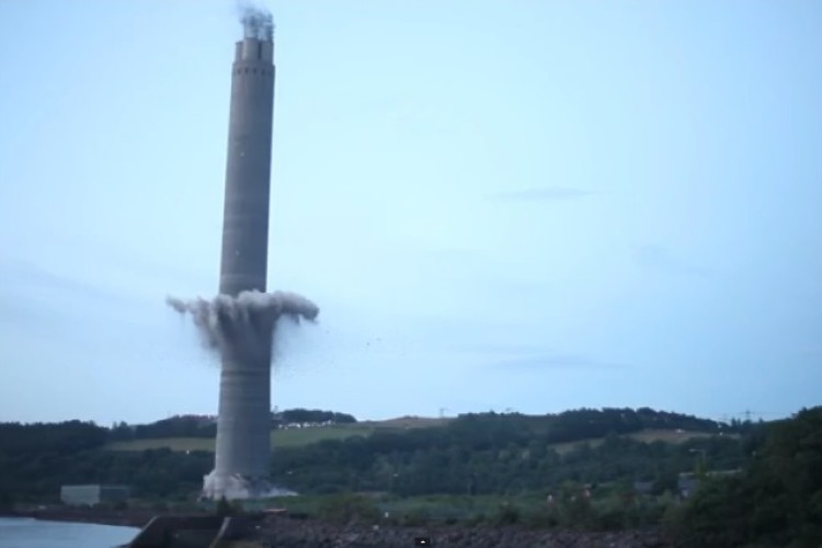 The Inverkip chimney starts to come down
