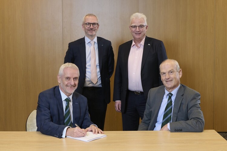  (from left) Sandy Grant (Tulloch Homes managing director), Innes Smith (Springfield chief executive), Sandy Adam (Springfield chairman) George Fraser (Tulloch Homes)