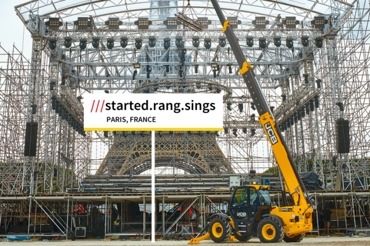 A JCB Loadall at the Eiffel Tower can be located using a unique combination of three random words