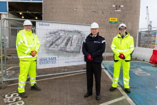 Babcock infrastructure director John Oliver, Cdre Peter Coulson and Neil Thumwood, head of submarine disposals and Devonport infrastructure at the Submarine Delivery Agency