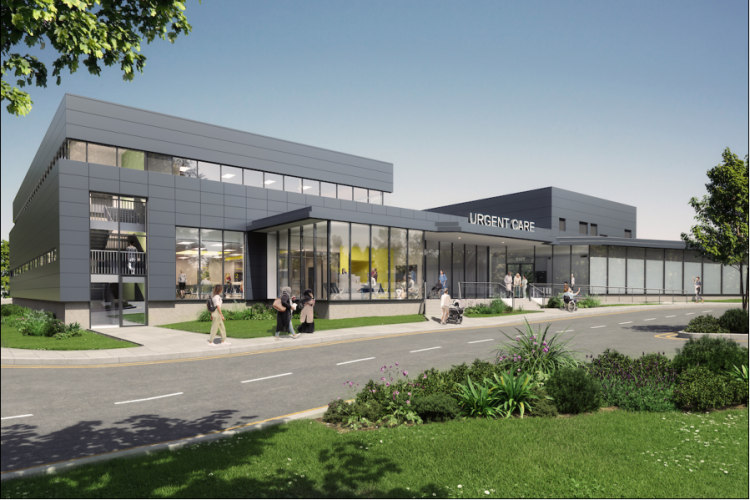 CGI of Chesterfield Royal Hospital's new Urgent & Emergency Care Department that is now under construction