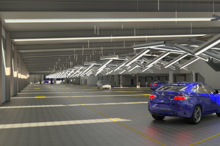 CGI of the BMW pre-delivery inspection facility
