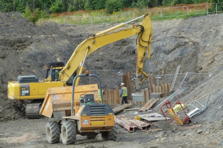 Excavator at the collapsed culvert at Rother Valley Country Park