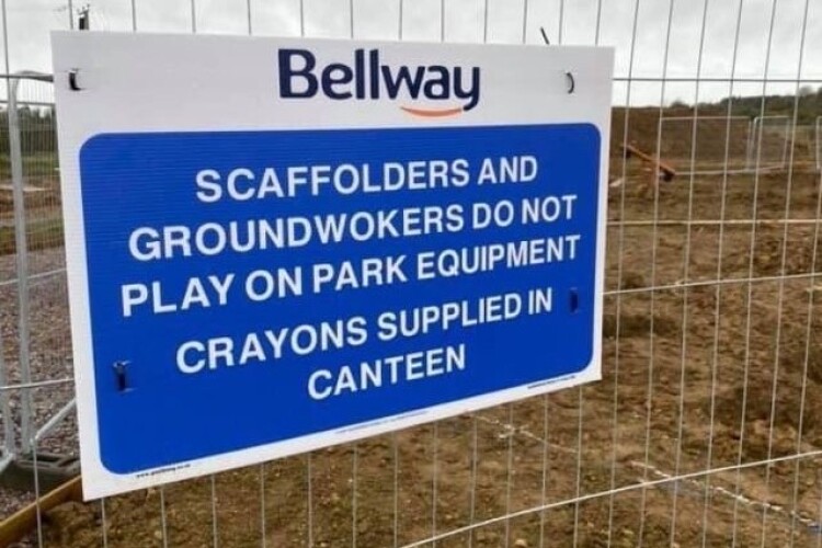 Polite notice on a Bellway site