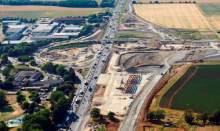 Bar Hill junction.The two new bridges (BN20 and BN21) can be seen in the lay-down area (foreground) prior to installation.