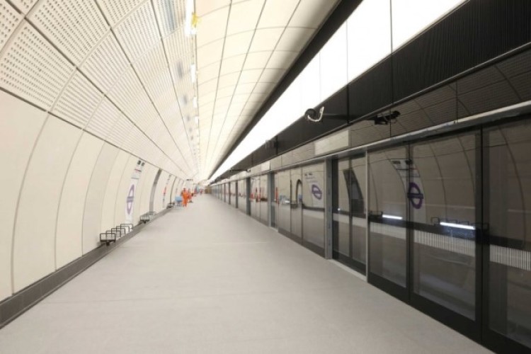 The westbound platform at Tottenham Court Road Station