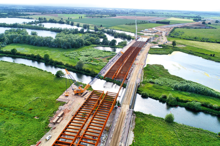 At 750 metres long, the River Great Ouse viaduct is the largest structure on the scheme.