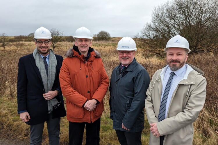 Pictured (left to right) at the site of the planned solar farm at Nethermains are council head of service David Hammond, Cllr Tony Gurney, Ameresco business development manager Stewart Dunn and council project manager Gavin Laverty