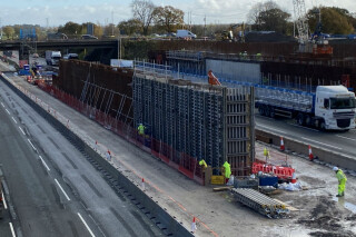 Photos showing progress over the last few weeks in construction of the bridge support columns in the central reservation and verges off the hard shoulders