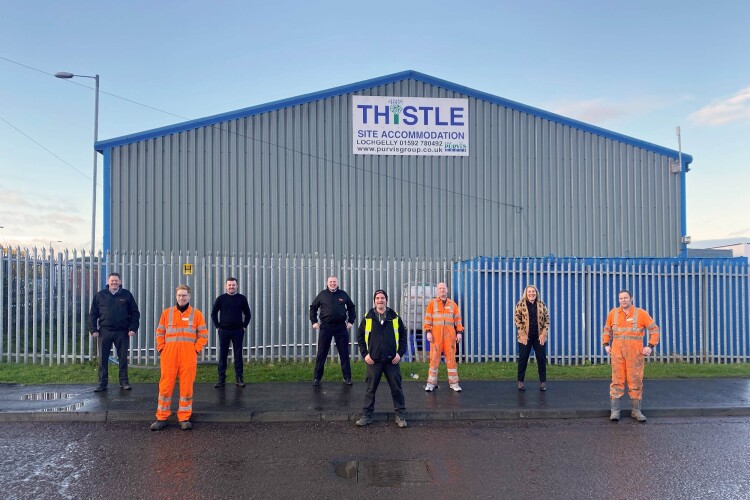 Wernick Hire&rsquo;s regional director for Scotland Ricky Wedlock (centre-back) and Lochgelly depot manager Stuart Walker-McInnes (far left) welcome the new team.