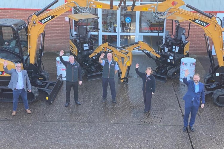 Left to right are Sany UK & Ireland director Tony Thorpe with MSM DRH directors Dean Tandy, Kevin Ratcliffe, Christine Waring and Sany UK & Ireland director Leigh Harris