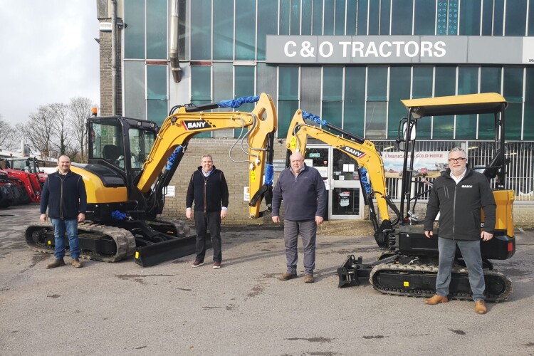 Sany service manager Neil Tilley, C&O managing director Andy Coles, C&O Construction sales manager Allan Feltham and Sany dealer development director Tony Thorpe