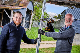 Grove Design founder Austin Owens (r) with lead designer Will Helme (l) demonstrate the J-Strut