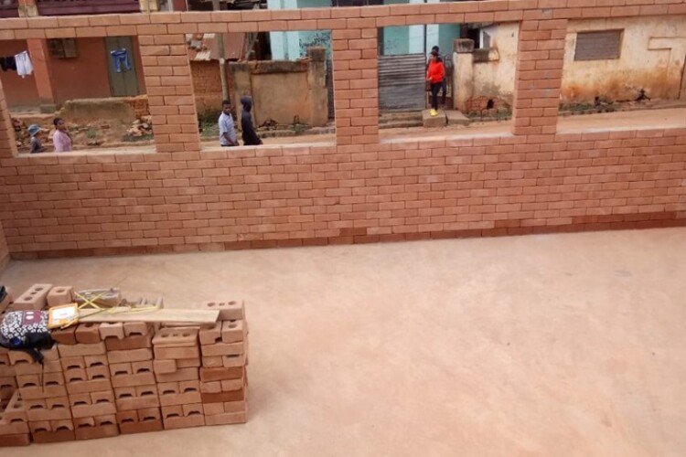 The bricks are made using locally-sourced earth and lime