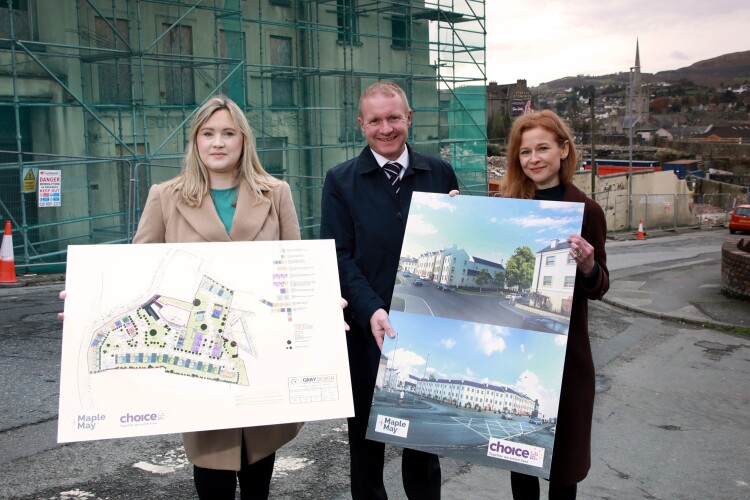 left to right are Choice senior development officer Martina McGrattan-Hynds, Clonrose Developments director Stephen Davey and Choice head of growth Siobhan McCrystal