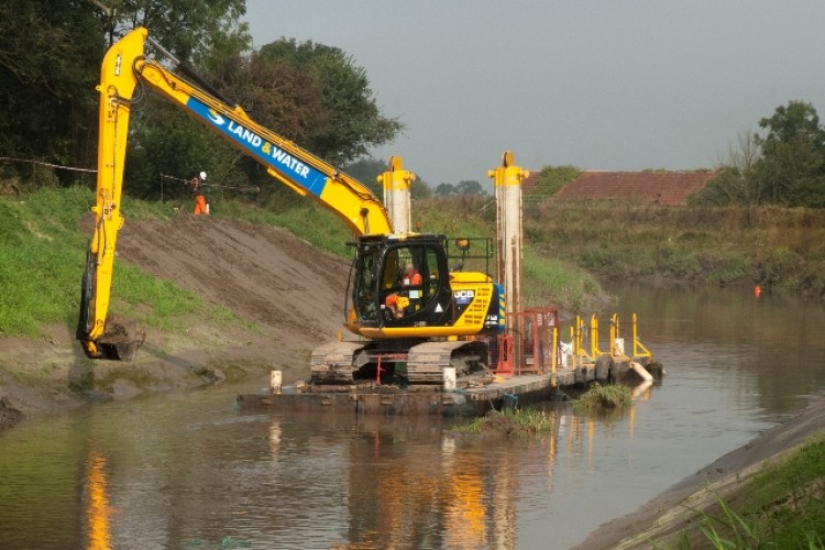 One of the excavators working on flood prevention schemes on the Somerset Levels